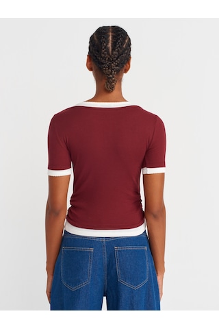 Dilvin 31942 Çift Katlı Büzgülü T-shirt-açık Bordo Açık Bordo
