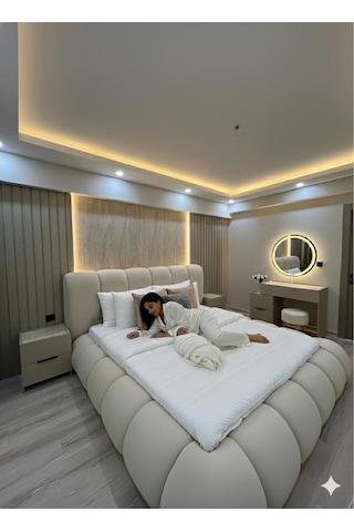 Most Piatto Premium Bazalı Karyola Ekru Bukle Kumaş 180x200 Cm. Yatak İçindir Evinize Teslim 180 x 200