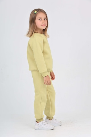Toontoy Kids Toontoy Kız Çocuk 2'li Takım Bisiklet Yaka Sweatshirt & Beli Paçası Lastikli Cepli Jogger Eşofman Altı - 3 İplik Şardonlu Açık Yeşil