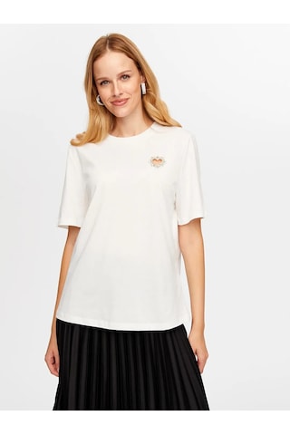 Faik Sönmez Taş Kalp Nakışlı Kadın T-shirt W26tsh094 Ekru