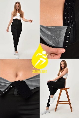 Sauna Suit Ekstra Yüksek Bel 3Kademeli Agraflı Maksimum Terleten Termal Tayt Siyah