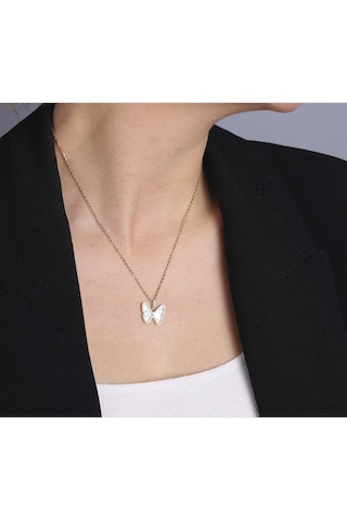 Diamond Line - Gülaylar - Sarı Altın 14 Ayar Kelebek Kolye Standart N11.23818