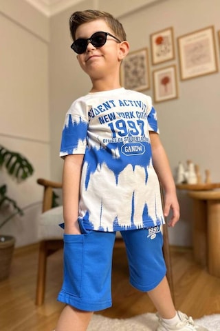 Riccotarz Erkek Çocuk New York City Ve Yazı Baskılı T-shirt Mavi Şortlu Takım Mavi