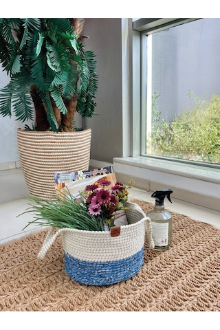 Kulplu Düzenleyici Sepet Leke Tutmaz Mavi-beyaz 31x20 Cm Beyaz - Mavi