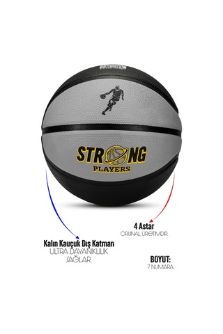 Telvesse Strong Basketbol Topu Pompalı Full Kauçuk Dayanıklı Deep Channel Kabartma No:7 B12 Gri