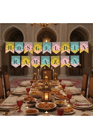 Kullanıma Uygun Ramazan Renkli Banner Süs Hoşgeldin Ramazan