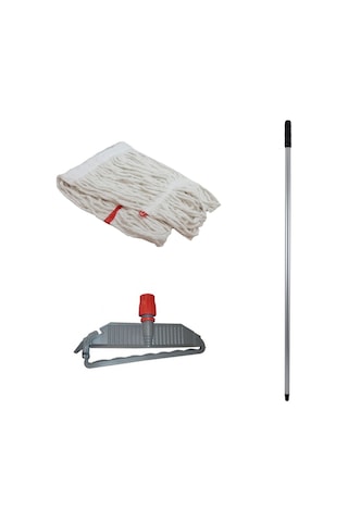 Sska Cod-ex Geniş Islak Paspas Mop Takımı Seti Geniş Islak Mop Başlığı 5'li + Metal Sap + Mop Tutucu