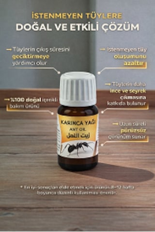 %100 Dogal 20 Ml Karınca Yağı Tüy Azaltıcı Doğal Bakım Yağı 2'li