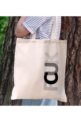 Bk Gift Fcuk Tasarımlı Kanvas Bez Çanta, Baskılı Omuz Çantası, Alışveriş Çantası, Plaj Çantası, Arkadaşa Hediye-8 Çok Renkli