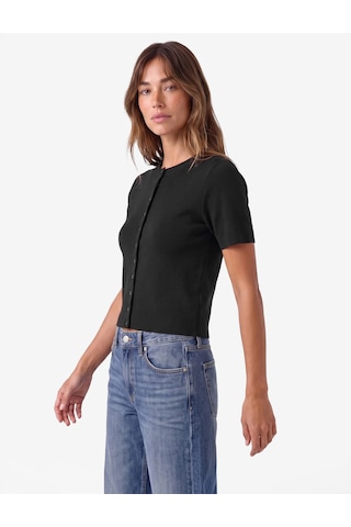 Koton Regular Fit Kısa Kollu Bisiklet Yaka Düğmeli Triko Hırka Siyah 7wak90597ht
