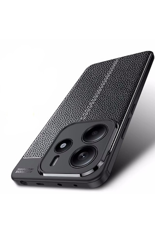 Xiaomi Redmi Note 14 Kılıf Kamera Korumalı Deri Görünümlü Kapak