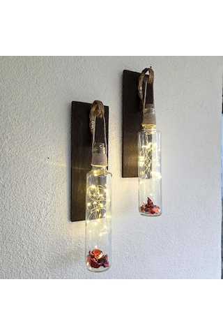 Led Işıklı, Ceviz Renkli Duvar Aplik, 2’Li Set