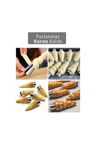 12'li Korne Kalıbı Torpil Huni Tatlı Kalıbı Pasta Kurabiye Profiterol Milföy Süsleme Aparatı 12 Cm Gri