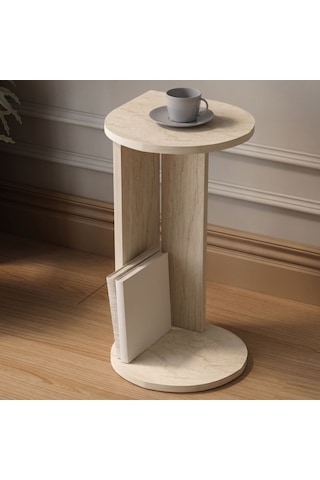İnarch Dizayn Drop Modern Tasarım Yan Sehpa Kompakt Ve Ergonomik Yan Masa Traverten Krem
