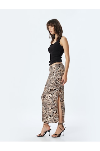 Koton Leopar Etek Uzun Kalem Form Yırtmaç Detaylı Slim Fit Siyah Desenli 4sak11002ek Siyah