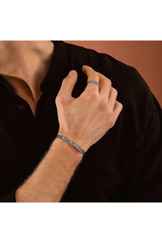 925 Ayar Gümüş Budizm Sembollü Unısex Kelepçe Bileklik Gümüş