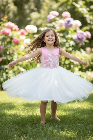 Dide Kids Dide Kız Çocuk Dantelli Pembe Abiye Elbise Pembe- Ekru