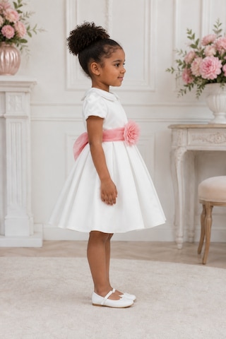 Babyhola Kız Çocuk Sade Beyaz Saten Abiye Elbise Balo Elbisesi 7152 Pembe