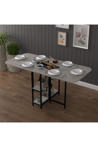 Asra Trend Metal Ayaklı Katlanır Mutfak Masası KM-31 %100 MDF Akıllı Yemek Masası Retro Gri