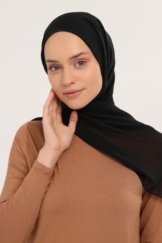 Altobeh Hazır Pratik Lüks Geçmeli Lastikli Boneli Şifon Şal Siyah