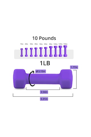 Portzon Ağırlıklar Dambıl 10 Renk Seçeneği 2'li Neopren Dambıl Seti İle Uyumlu, 1-15 Lb, Kaymaz, Yuvarlanmaz, Altıgen Şekilli