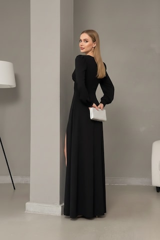 Zedefx Kadın Krep Kumaş Önü Düğümlü Abiye Elbise Siyah