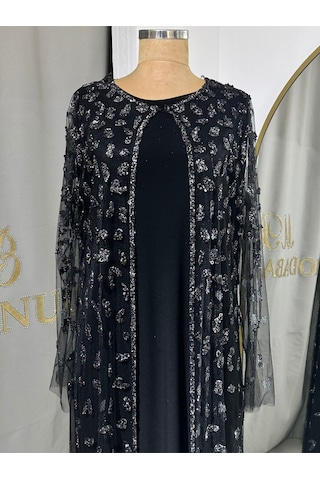 Modabanuda Perla 2'li Takım Taşlı Abaya Siyah
