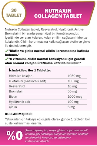Nutraxin Collagen Hidrolize Kolajen 30 Tablet 4 Adet