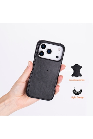 Bloomcase Ultimate Jacket Obsidian Black Apple Uyumlu iPhone 17 Pro Hakiki Deri Kılıf Siyah