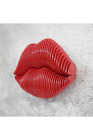 Cajuart 3 Boyutlu Parametrik Ahşap Kırmızı Dudak Modern Duvar Dekoru Tablo