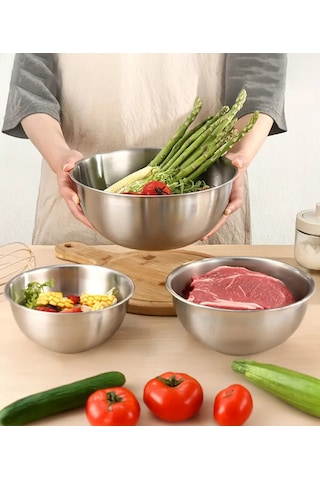 Steel&More Çelik 3 Parça Kase 16cm - 20cm - 24cm Gri