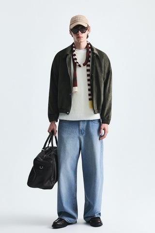 Vamos Oversize Polo Yaka Suni Süet Mont Haki