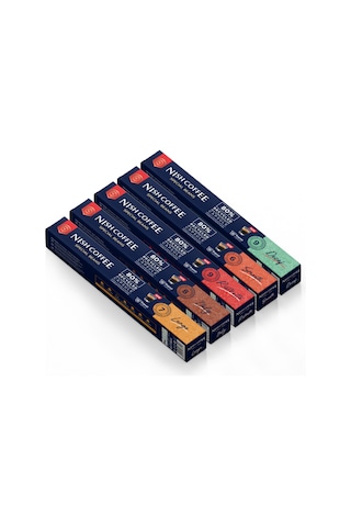 Nish Coffee Nespresso Uyumlu Kapsül Kahve 5'li Set Lungo,ıtaly,risteretto,smooth,decaf -50 Adet Kapsül Kahve