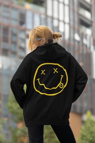 Sevbano Nirvana Yazılı Unisex Oversize Tasarım Hoodie Siyah