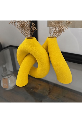 Alvera Interlocking Vazo 3d Baskı Iç Içe Geçen Dekoratif Vazo-sarı