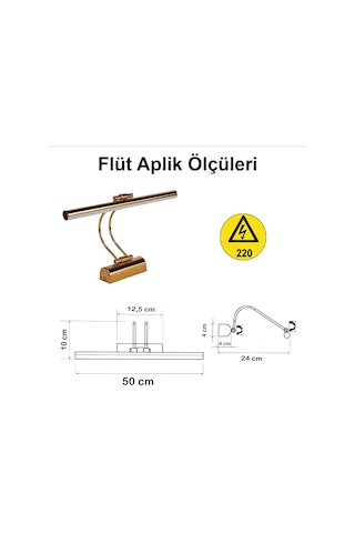 Flüt Led Aplik 50 Cm 6500k Beyaz Işık Modern Duvar Aydınlatma Enerji Tasarruflu Banyo Tablo Ve Çalışma Masası Lambası Gold Diğer