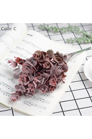 Yapay Çiçek Okaliptus Şimşir Demeti Pudralı Pastel Bordo Garnitür Aradal Dekoratif Yapay Bitki