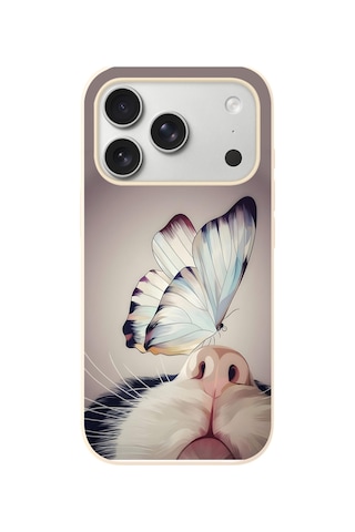 İphone 17 Pro Uyumlu Kelebekli Kedi Baskılı Silikon Kılıf İphone 17 Pro Uyumlu Kelebekli Kedi Baskılı Silikon Kılıf