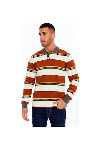 Ar-ma Erkek Ribanalı Regular Fit Çizgili %95 Pamuk %5 Elastane Ringel Pike Kumaş Polo Yaka Düğmeli Sweatshirt K30554953102 Kahverengi-k3 Kahverengi - Krem