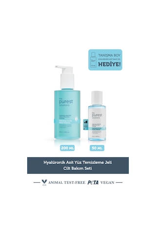The Purest Solutions Nemlendirme Etkili Hyalüronik Asit Yüz Temizleme Jeli Cilt Bakım Seti: 200 ml + 50 ml Tanışma Boy