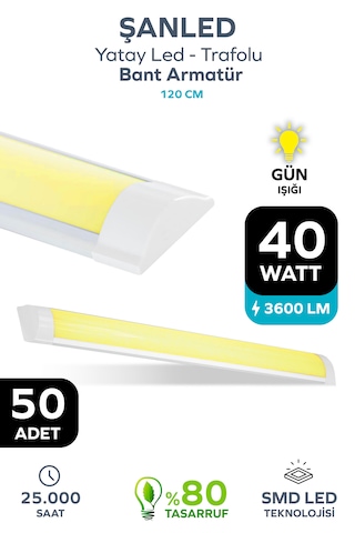 120 Cm 40 Watt Yatay Led Bant Armatür-trafolu Gün Işığı-50 Adettir