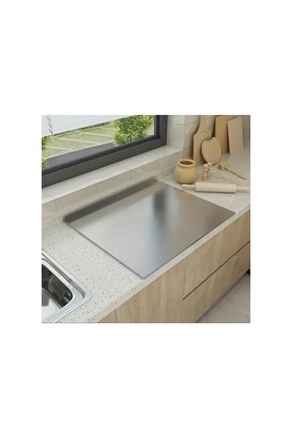 Paslanmaz Çelik 60 X 50 Cm Metal Tezgah Koruyucu L Büküm Çok Amaçlı Kesme Tahtası Gri