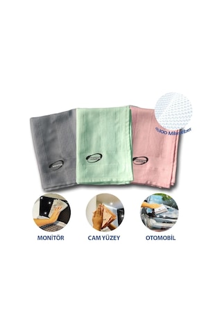 İz Bırakmayan Mikrofiber Temizlik Bezi 3'lü Set Cam Ve Ayna Silme Toz Alma Temizlik Bezi Çok Renkli
