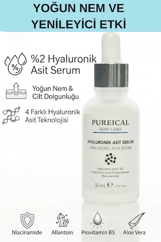 Pureical %2 Hyaluronik Asit Serum, Yoğun Nem, Cilt Dolgunlaştırıcı Ve Canlı Cilt Bakım 30 Ml