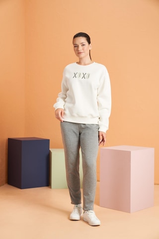 Pjs Xoxo Kadın Baskılı Uzun Kollu Sweatshirt Çizgili Eşofman Takım Ekru