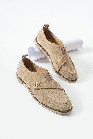 Dericia Shoes Glamour Hakiki Deri Süet Kadın Günlük Rahat Casual Ayakkabı Bej