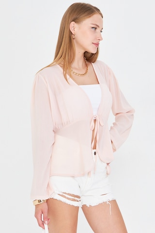 Armonika Kadın Pudra Önden Bağlama Detaylı Şifon Kimono Hırka Arm-25y001072