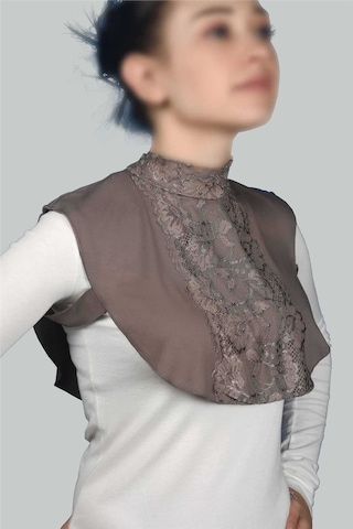 Altobeh Kadın Penye Tesettür Daire Yakalı Dantelli Boyunluk - Koyu Vizon