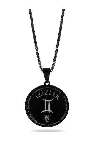 Ikizler Burcu Kolyesi Bayan Erkek Çelik Kolye Siyah Polo Zincir C Çelik