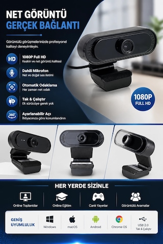 Webcam  1080p Hd Konferans Kamera Dahili Mikrofon Görüntülü Sohbet Yayın Kamerası Hd Video Ae
